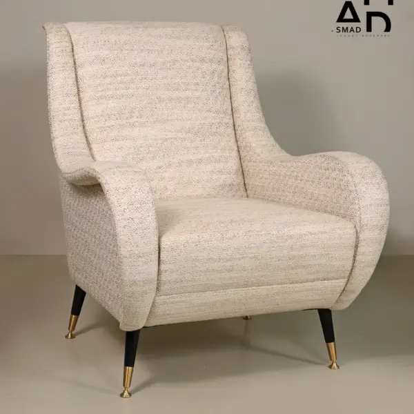 Lennox Cream Textured Accent Chair with Brass-Tipped Legs