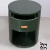 Round Forest Green Bedside Table with Drawer