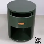 Round Forest Green Bedside Table with Drawer
