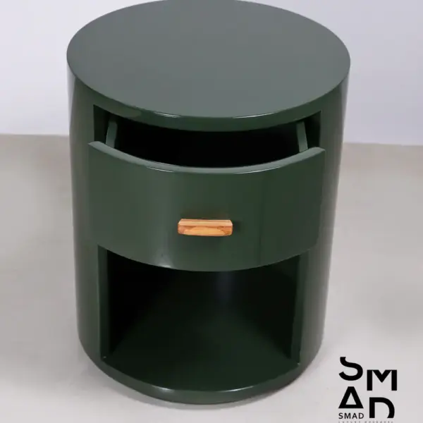 Round Forest Green Bedside Table with Drawer