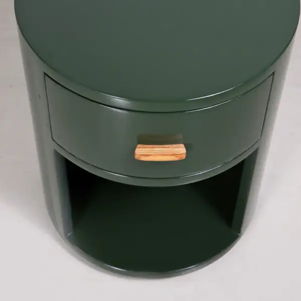Round Forest Green Bedside Table with Drawer