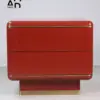 Terra Red Lacquer Two-Drawer Nightstand with Brass Base