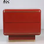 Terra Red Lacquer Two-Drawer Nightstand with Brass Base