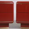 Terra Red Lacquer Two-Drawer Nightstand with Brass Base