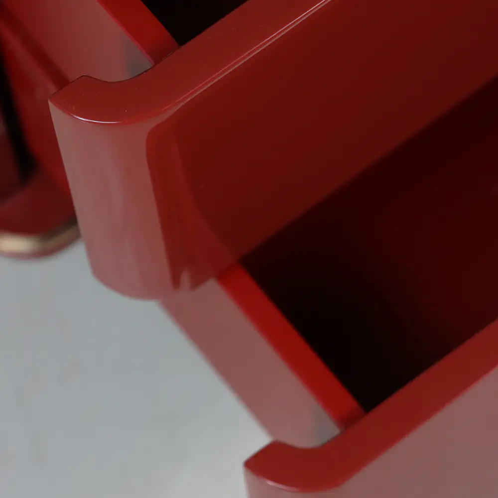 Terra Red Lacquer Two-Drawer Nightstand with Brass Base