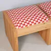 Solid Oak 3-Seat Bench with Red Check Upholstery