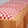 Solid Oak 3-Seat Bench with Red Check Upholstery