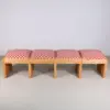 Solid Oak 3-Seat Bench with Red Check Upholstery