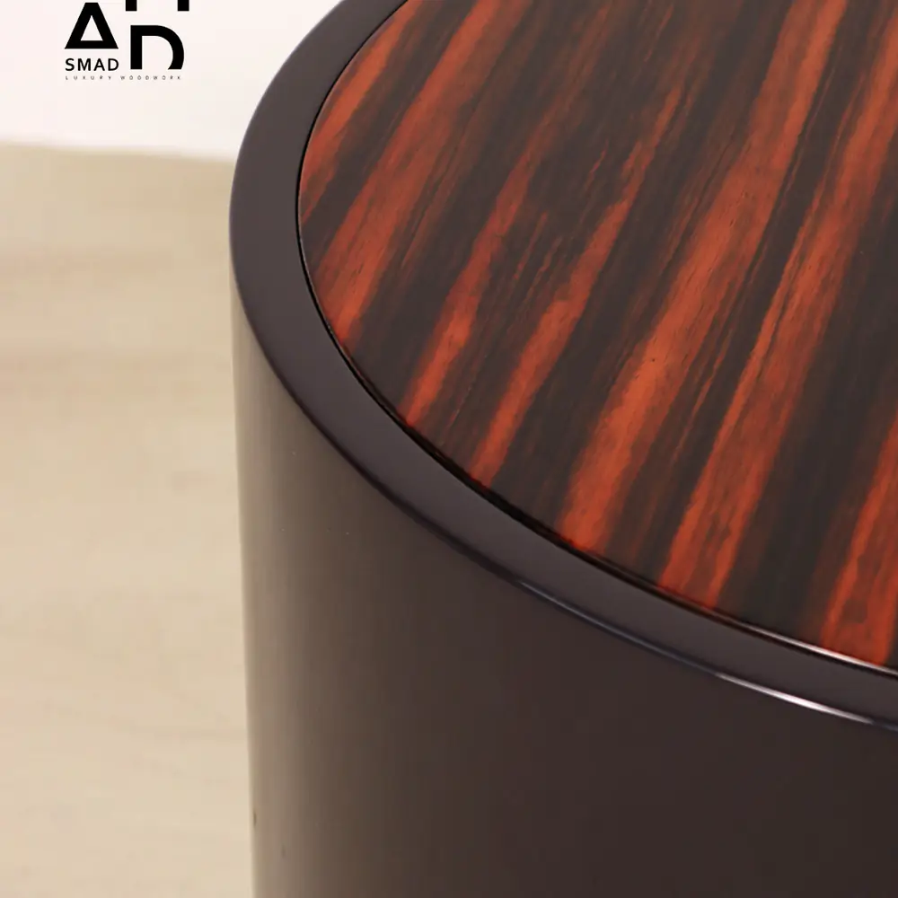 Round Drum Side Table with Ebony-Stripe Top