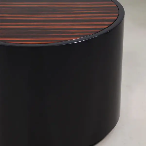 Round Drum Side Table with Ebony-Stripe Top