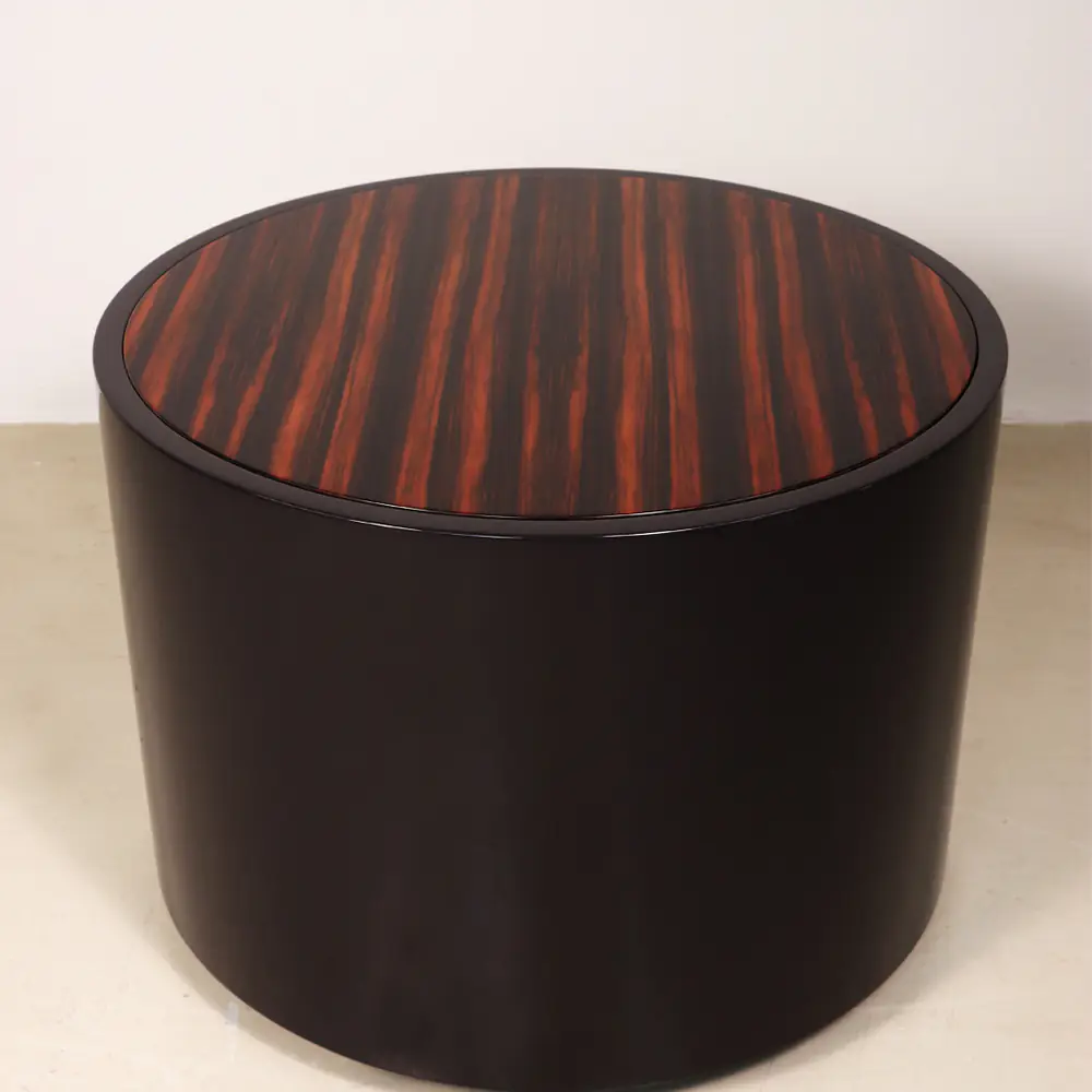 Round Drum Side Table with Ebony-Stripe Top