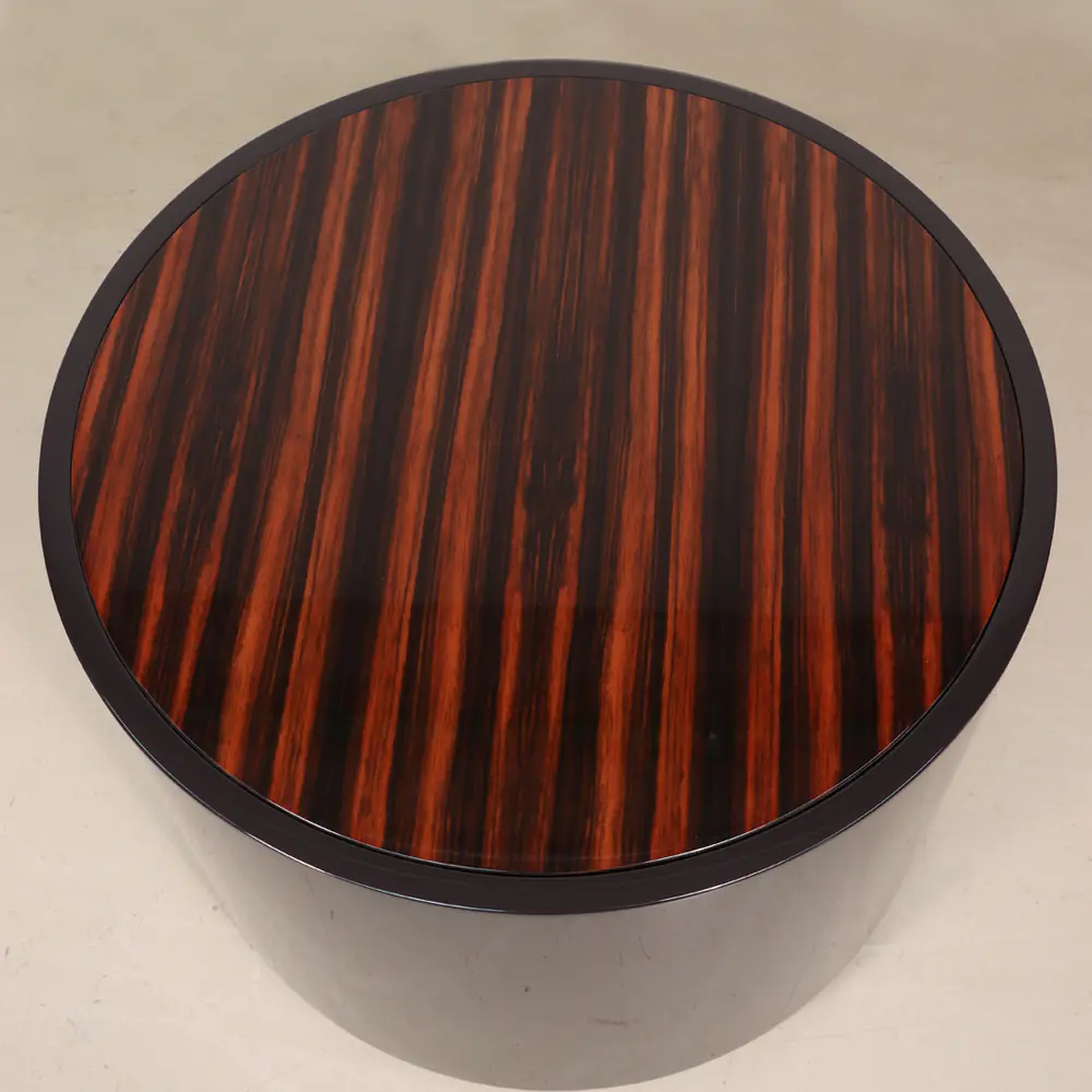 Round Drum Side Table with Ebony-Stripe Top