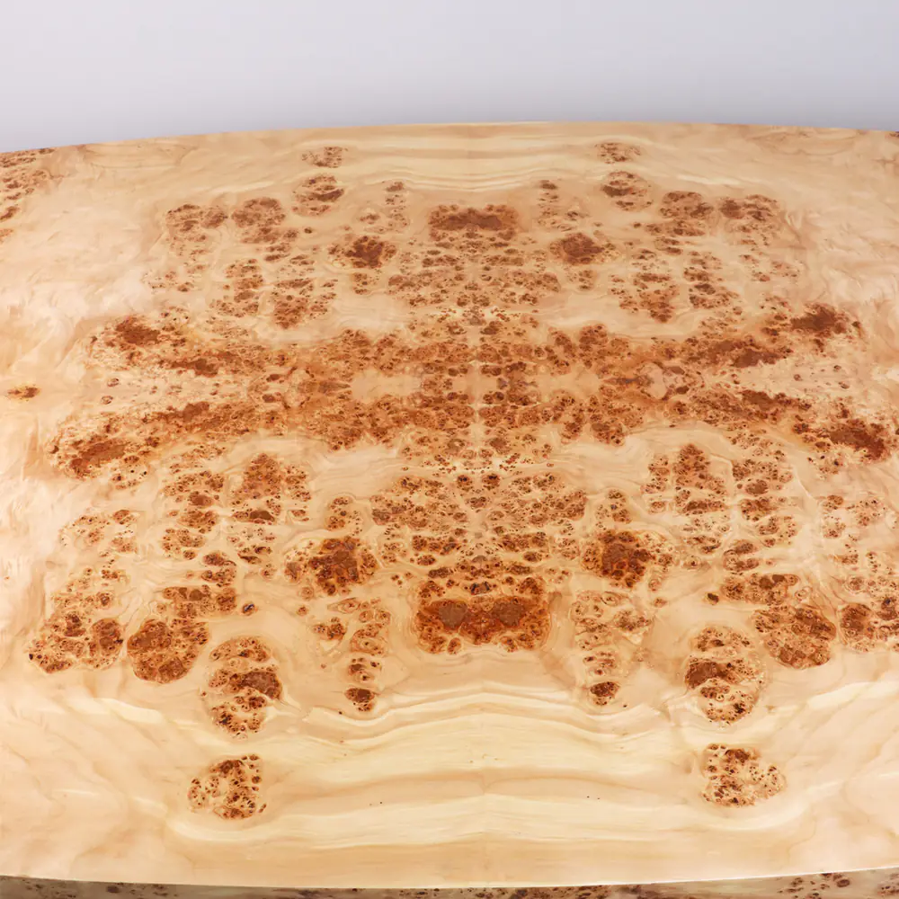 Oval Burl Wood Pedestal Table with Brass Plinth