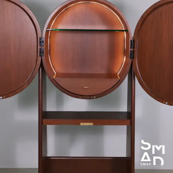 Halo Round LED Bar Cabinet in Walnut