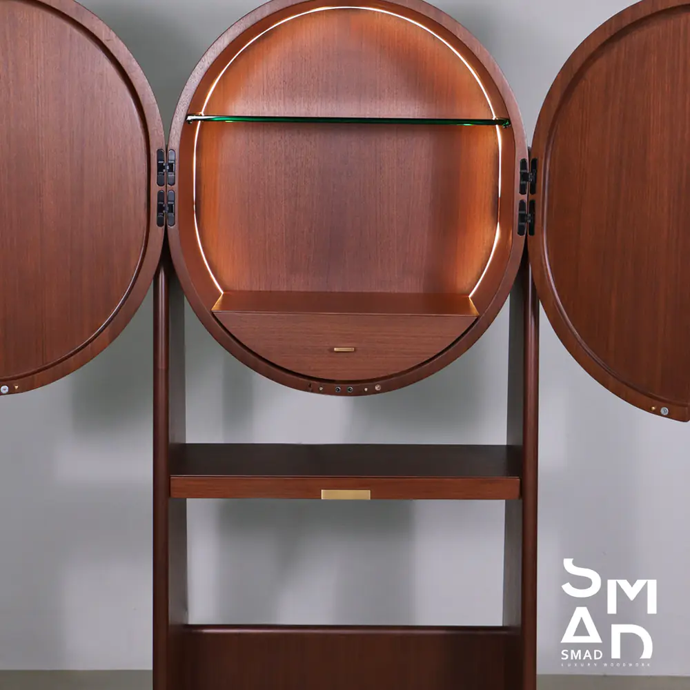 Halo Round LED Bar Cabinet in Walnut