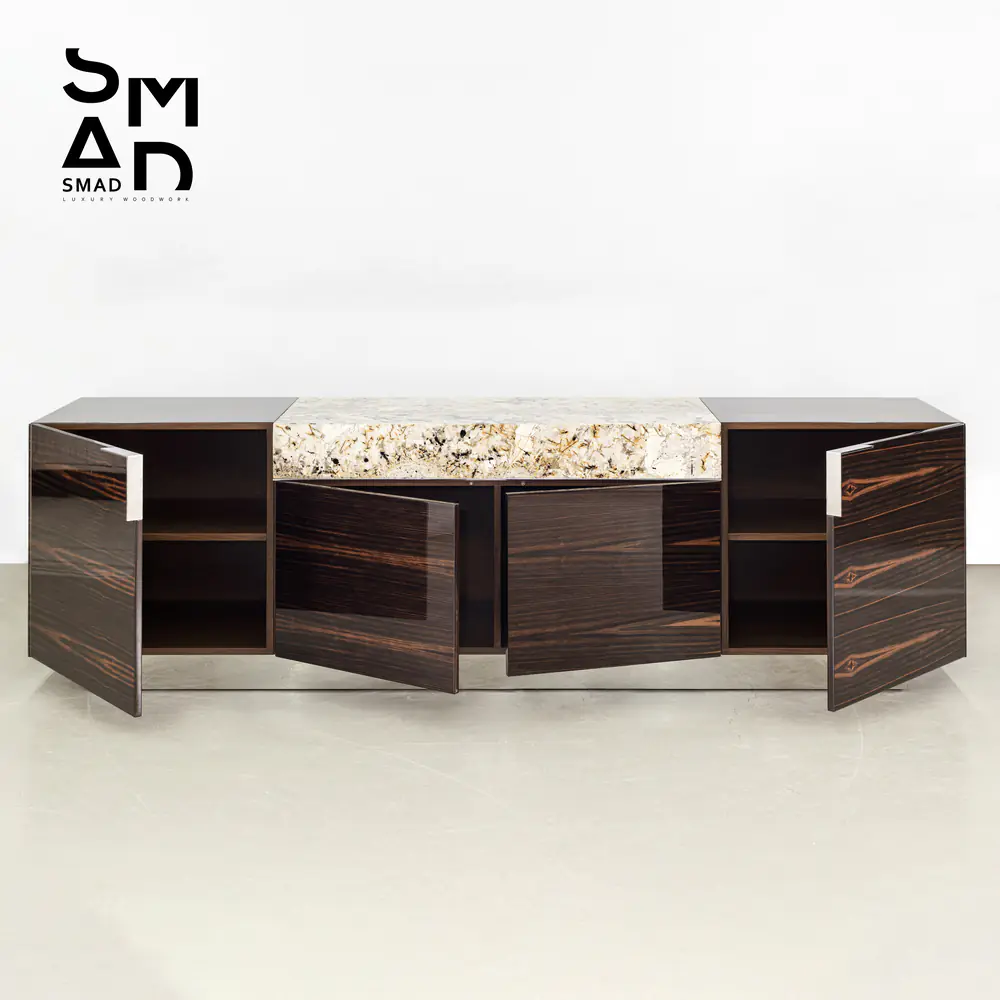 Aurelia Stone-Inlay Ebony Sideboard