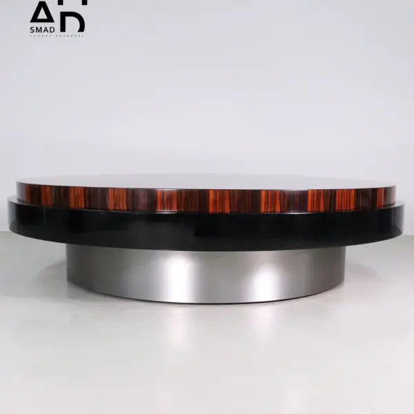 Orbit Round Coffee Table in Macassar Ebony & Brushed Steel