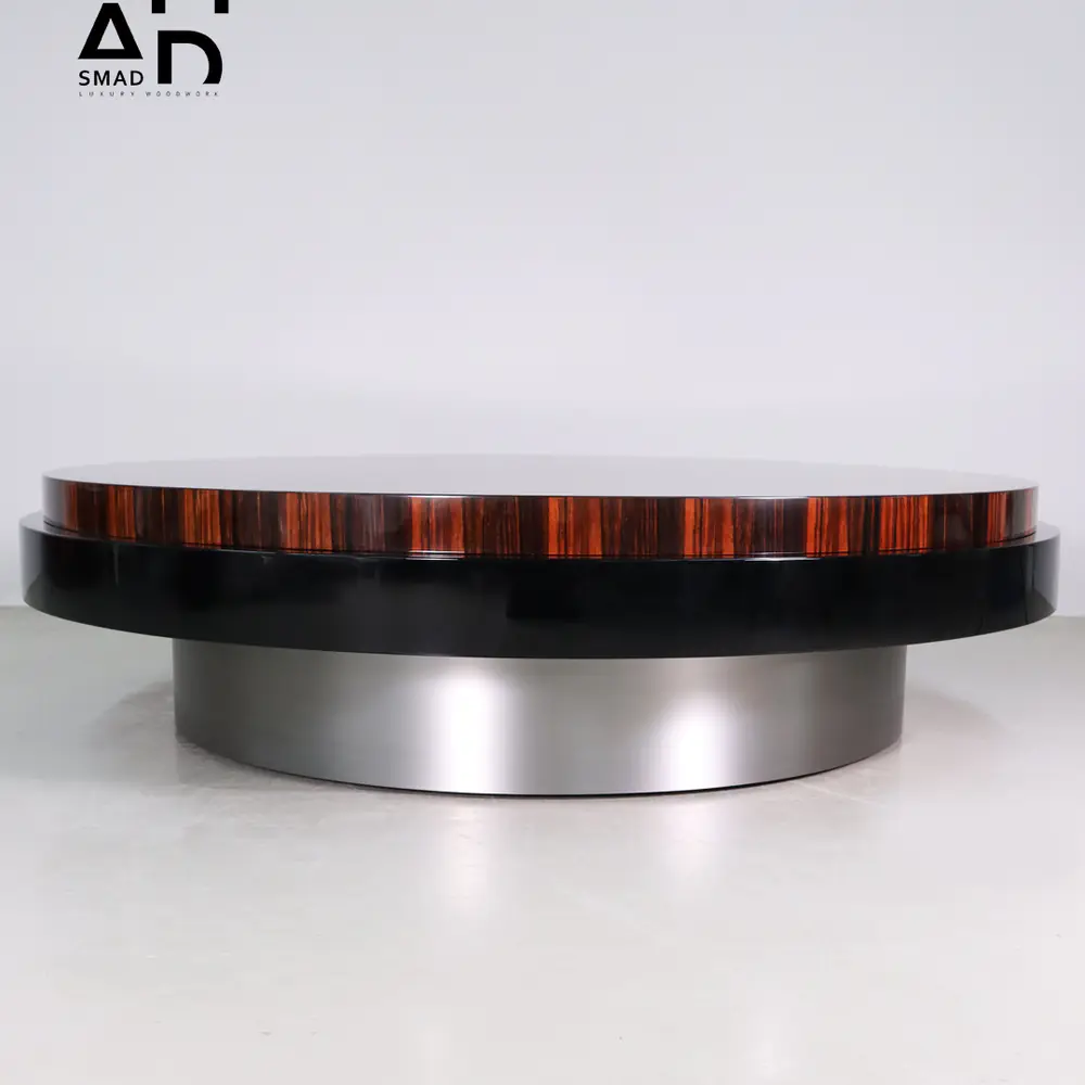 Orbit Round Coffee Table in Macassar Ebony & Brushed Steel