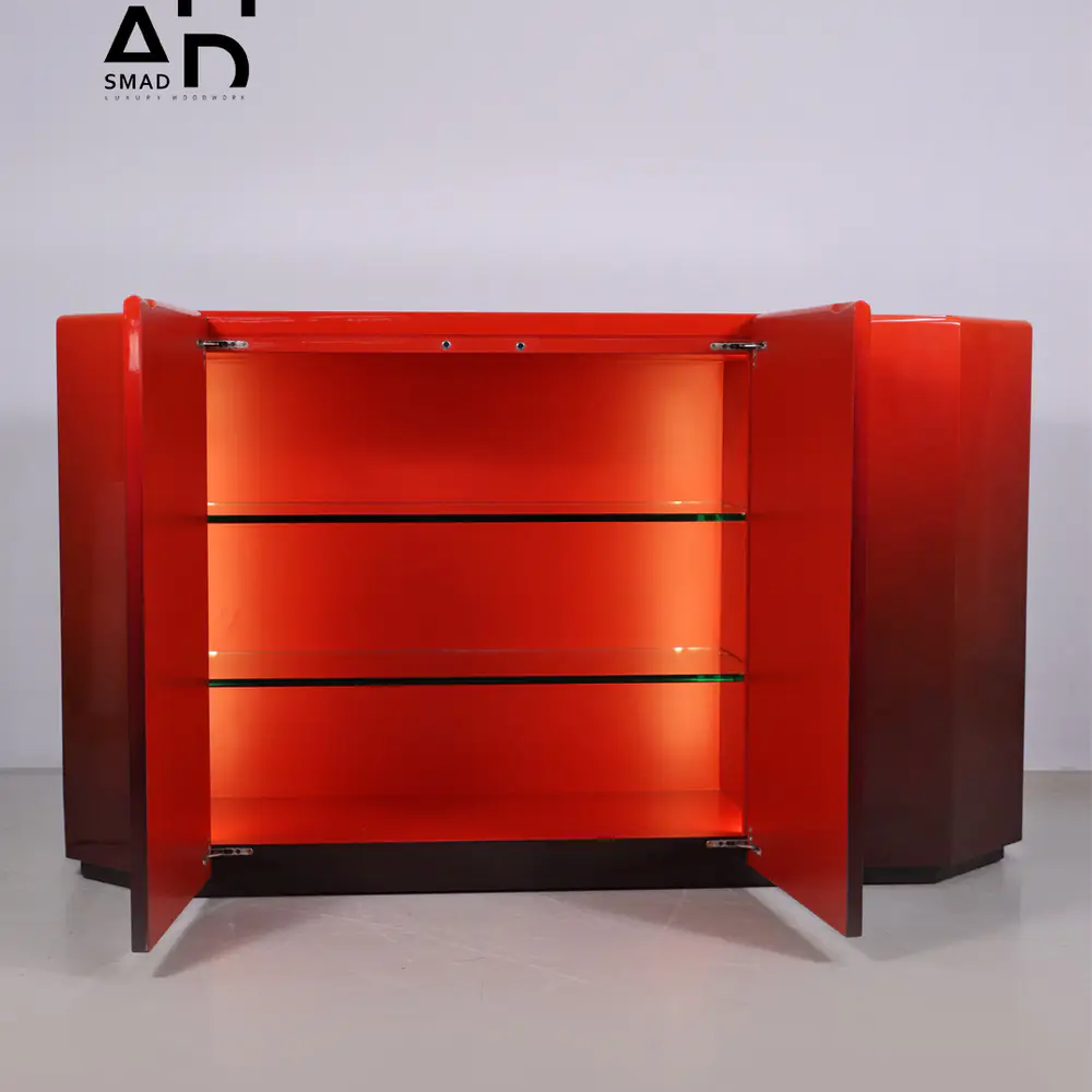 Crimson Lacquer Art Deco Sideboard Bar Cabinet