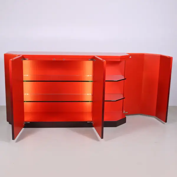 Crimson Lacquer Art Deco Sideboard Bar Cabinet