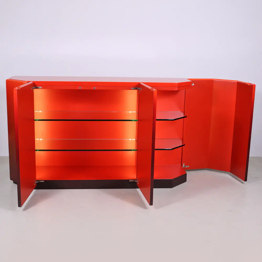 Crimson Lacquer Art Deco Sideboard Bar Cabinet