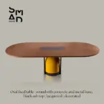 Oval Ash Dining Table with Concrete & Metal Pedestal