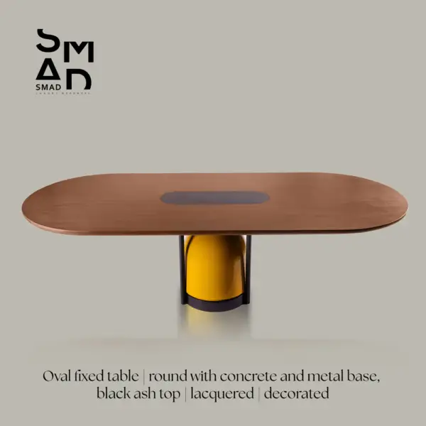 Oval Ash Dining Table with Concrete & Metal Pedestal