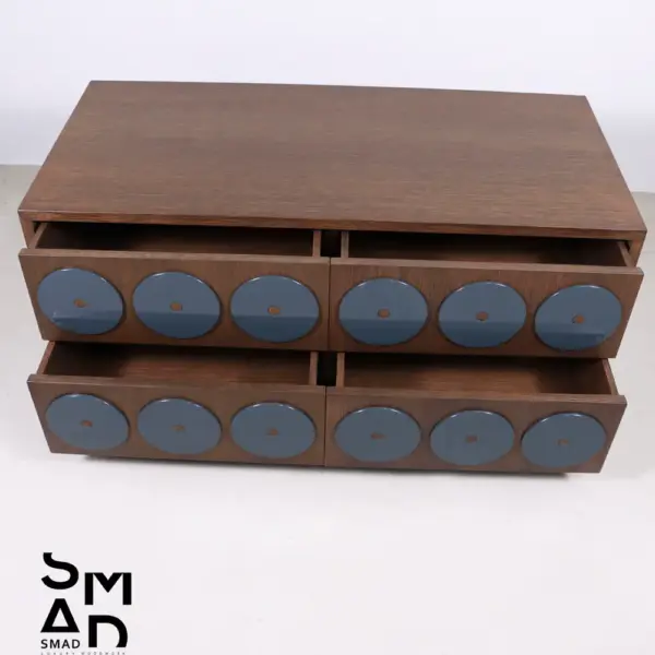 Orbit Eight-Drawer Sideboard with Blue Disc Pulls