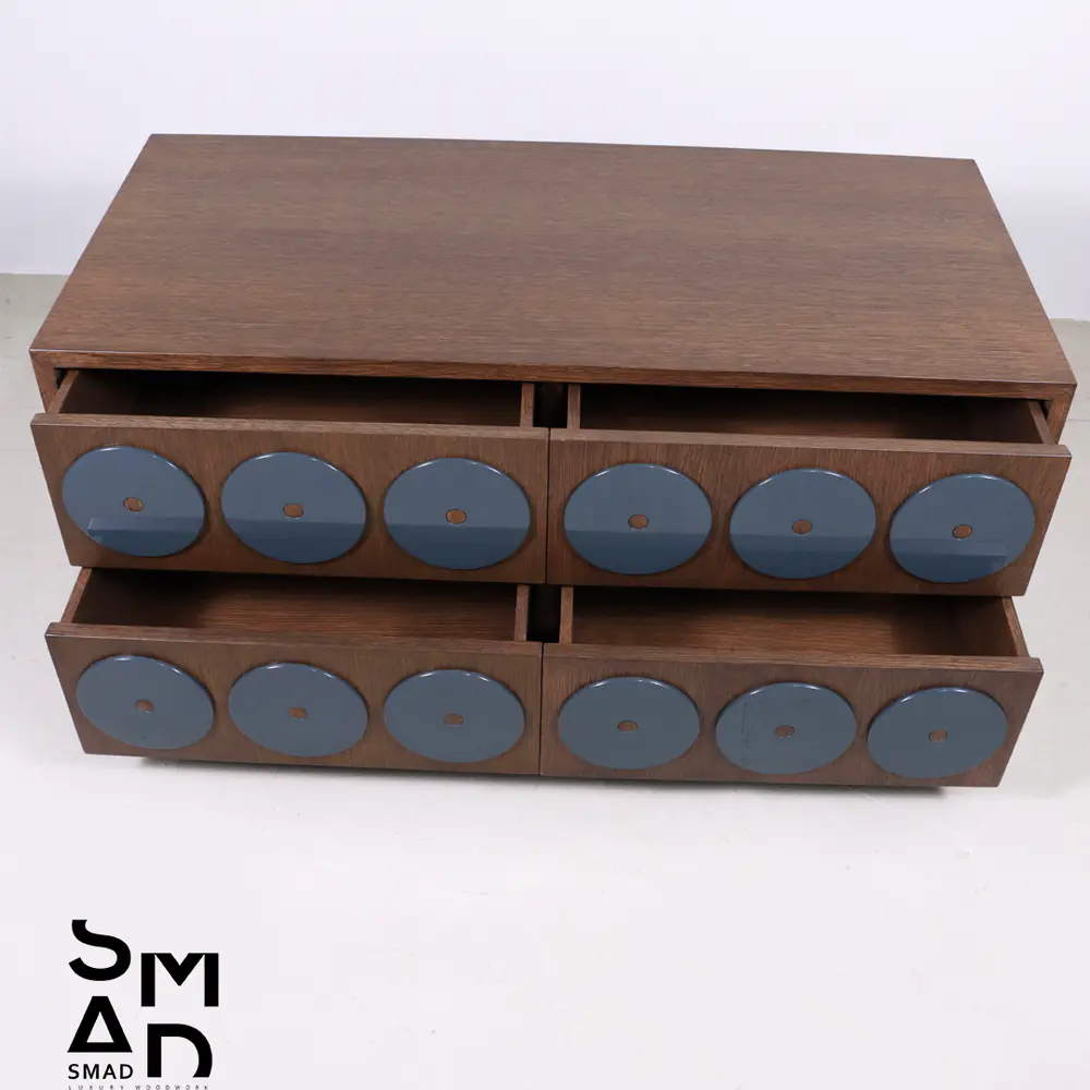 Orbit Eight-Drawer Sideboard with Blue Disc Pulls