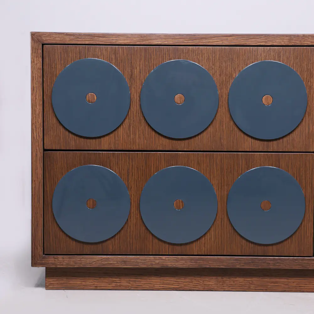 Orbit Eight-Drawer Sideboard with Blue Disc Pulls