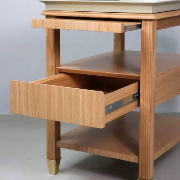 Oak Tray-Top End Table with Drawer and Shelf