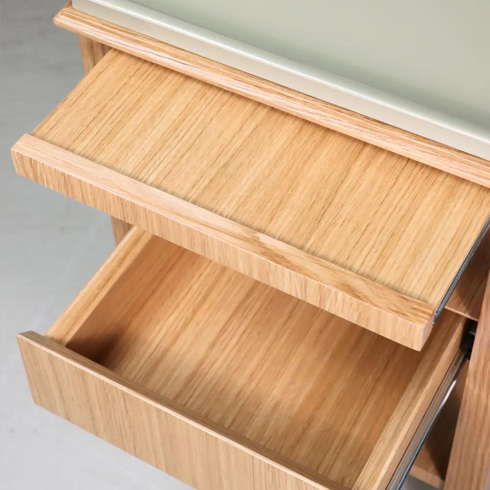 Oak Tray-Top End Table with Drawer and Shelf