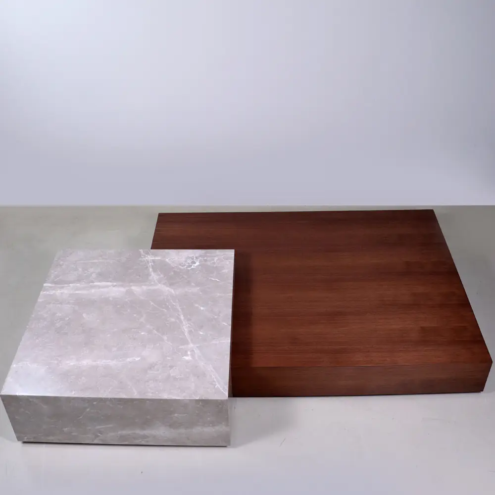 Luna Grey Marble & Walnut Block Coffee Table