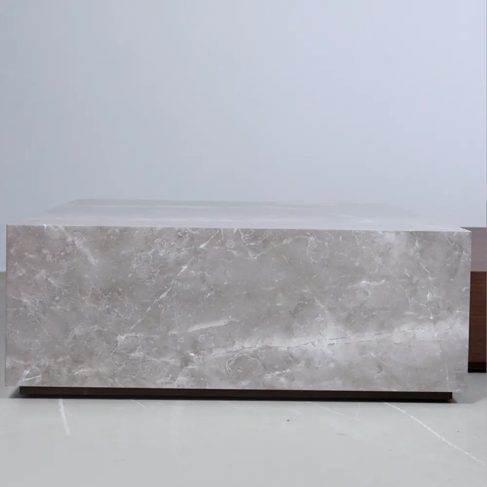 Luna Grey Marble & Walnut Block Coffee Table