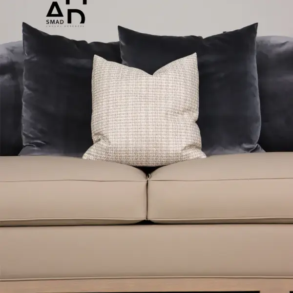 Calder Taupe Sofa with Charcoal Velvet Back Cushions