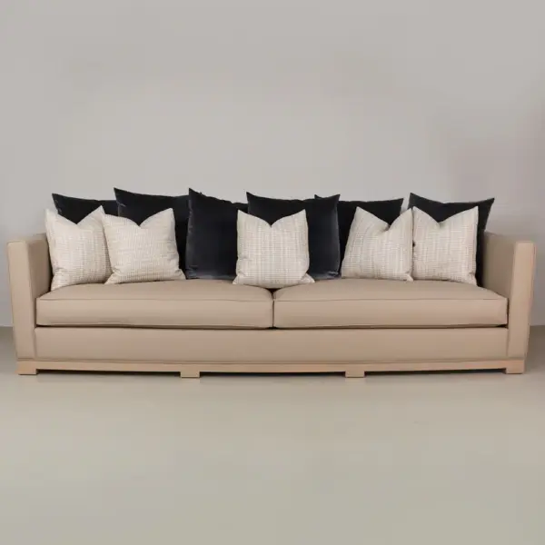 Calder Taupe Sofa with Charcoal Velvet Back Cushions