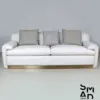 Luna 3-Seater White Sofa with Brass Plinth Base