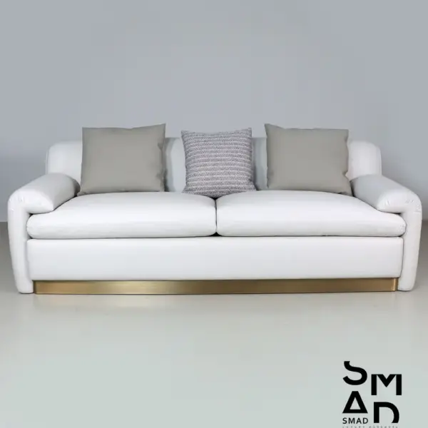 Luna 3-Seater White Sofa with Brass Plinth Base
