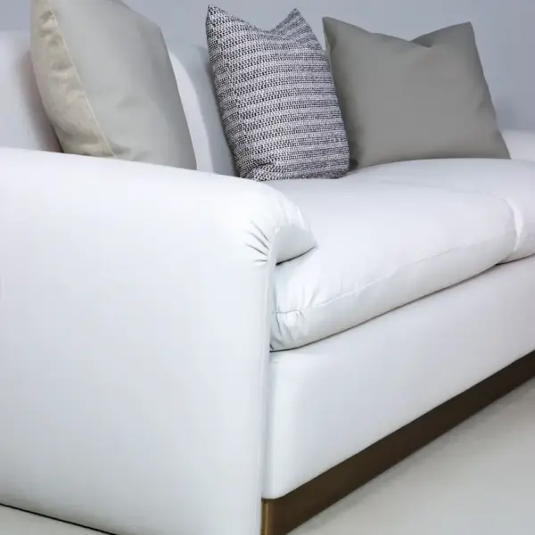 Luna 3-Seater White Sofa with Brass Plinth Base