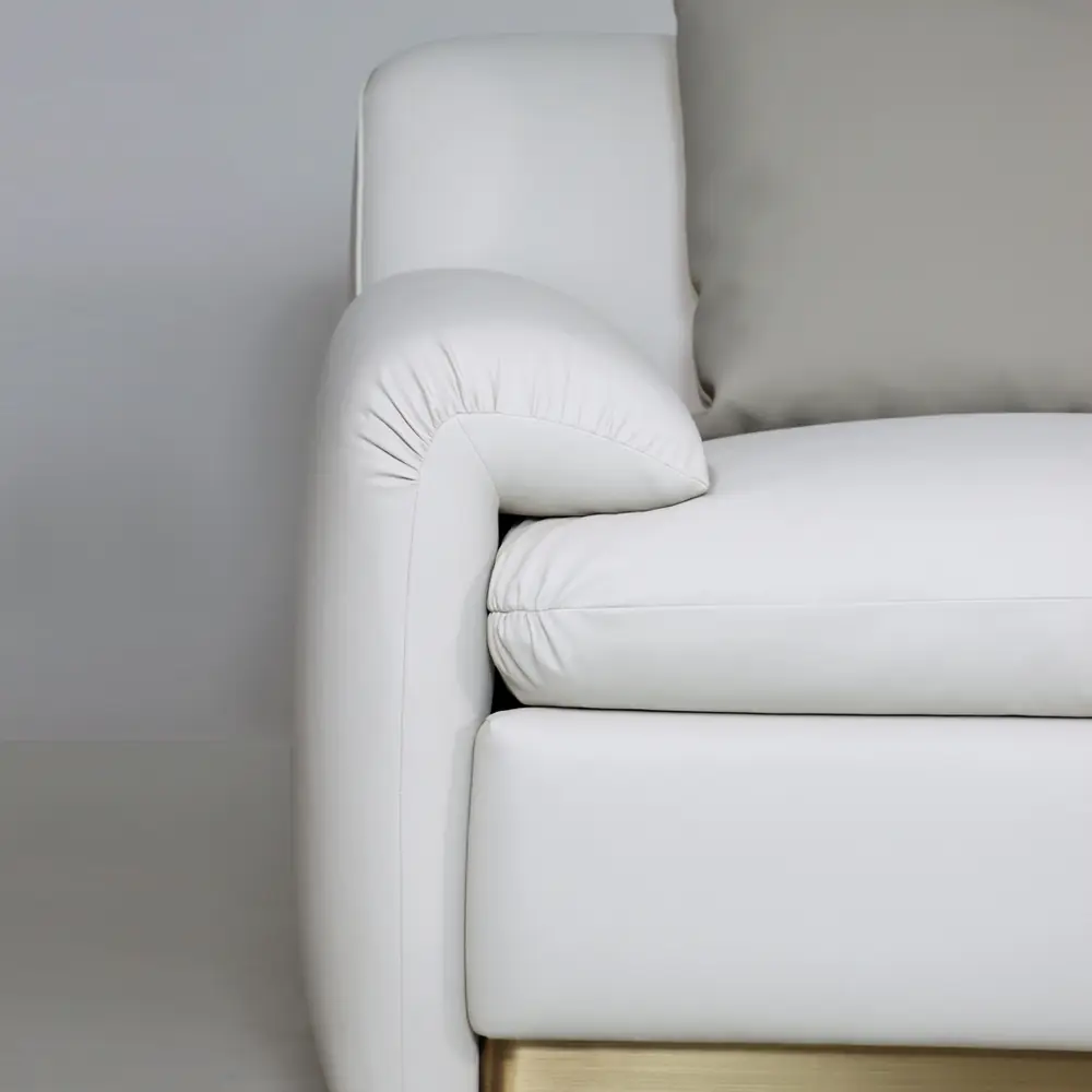 Luna 3-Seater White Sofa with Brass Plinth Base