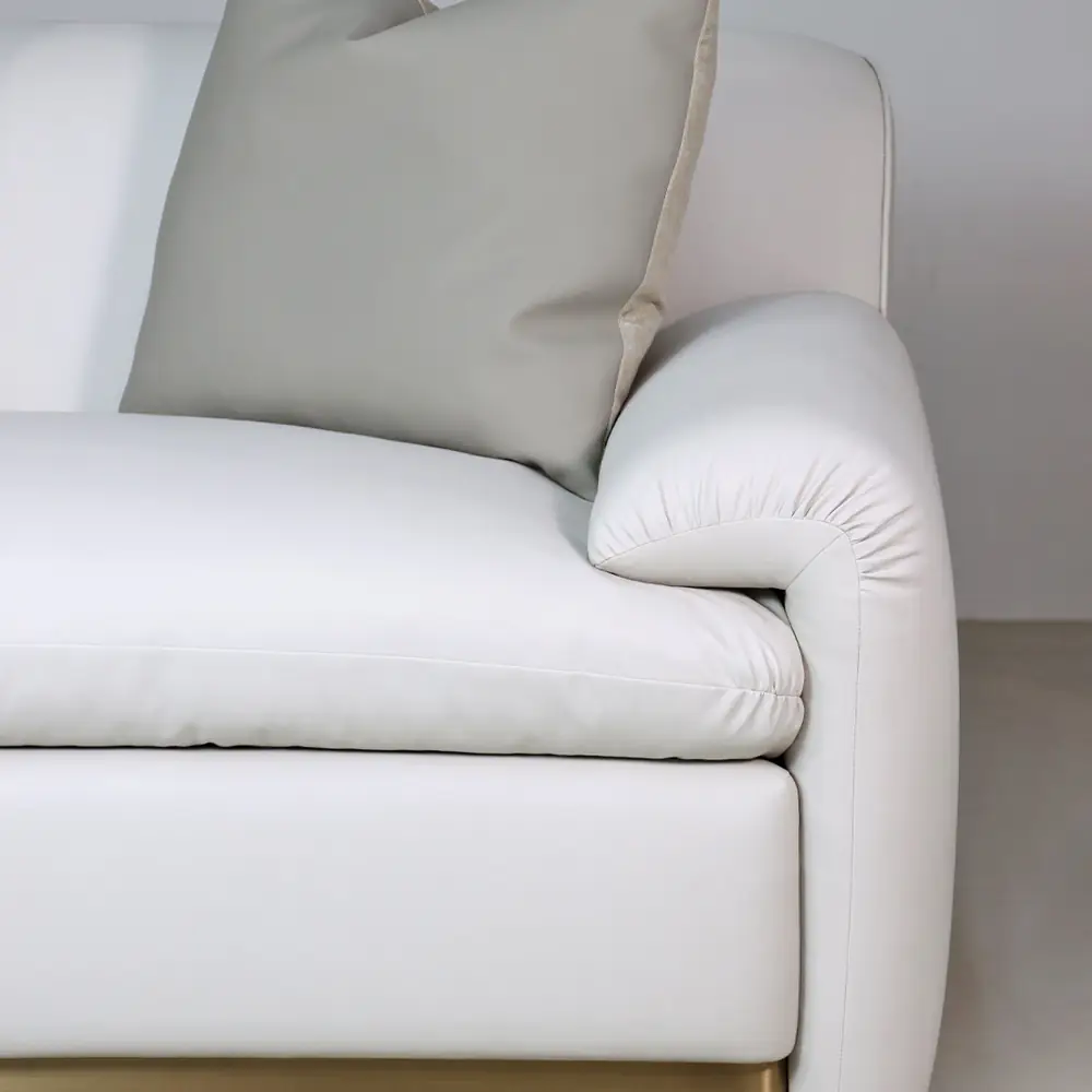 Luna 3-Seater White Sofa with Brass Plinth Base