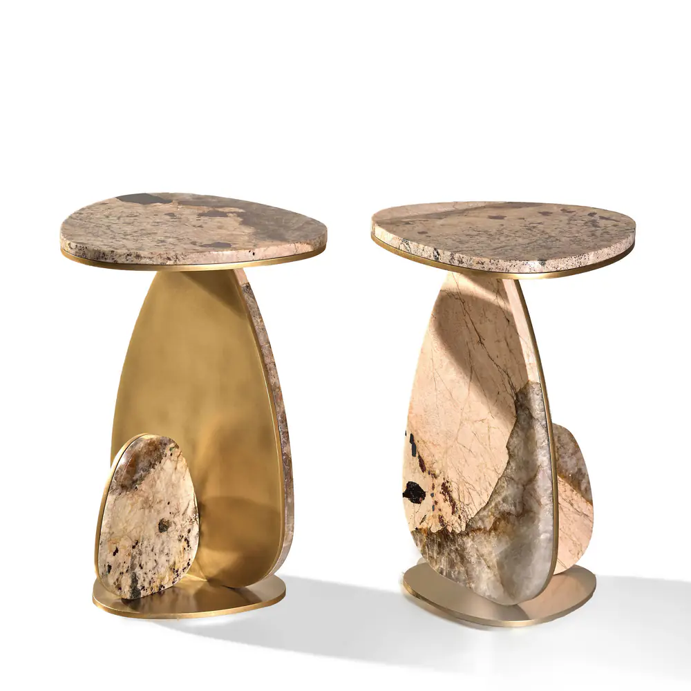 Aurelia Sculpted Stone & Brass Side Table Set