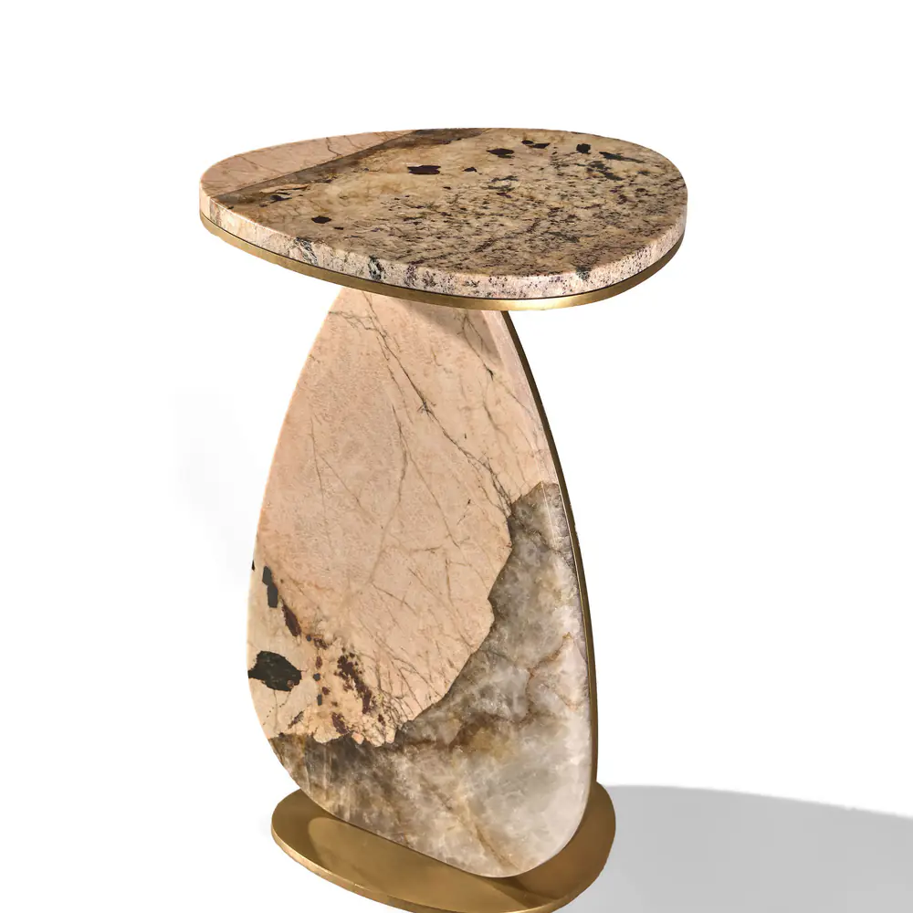 Aurelia Sculpted Stone & Brass Side Table Set
