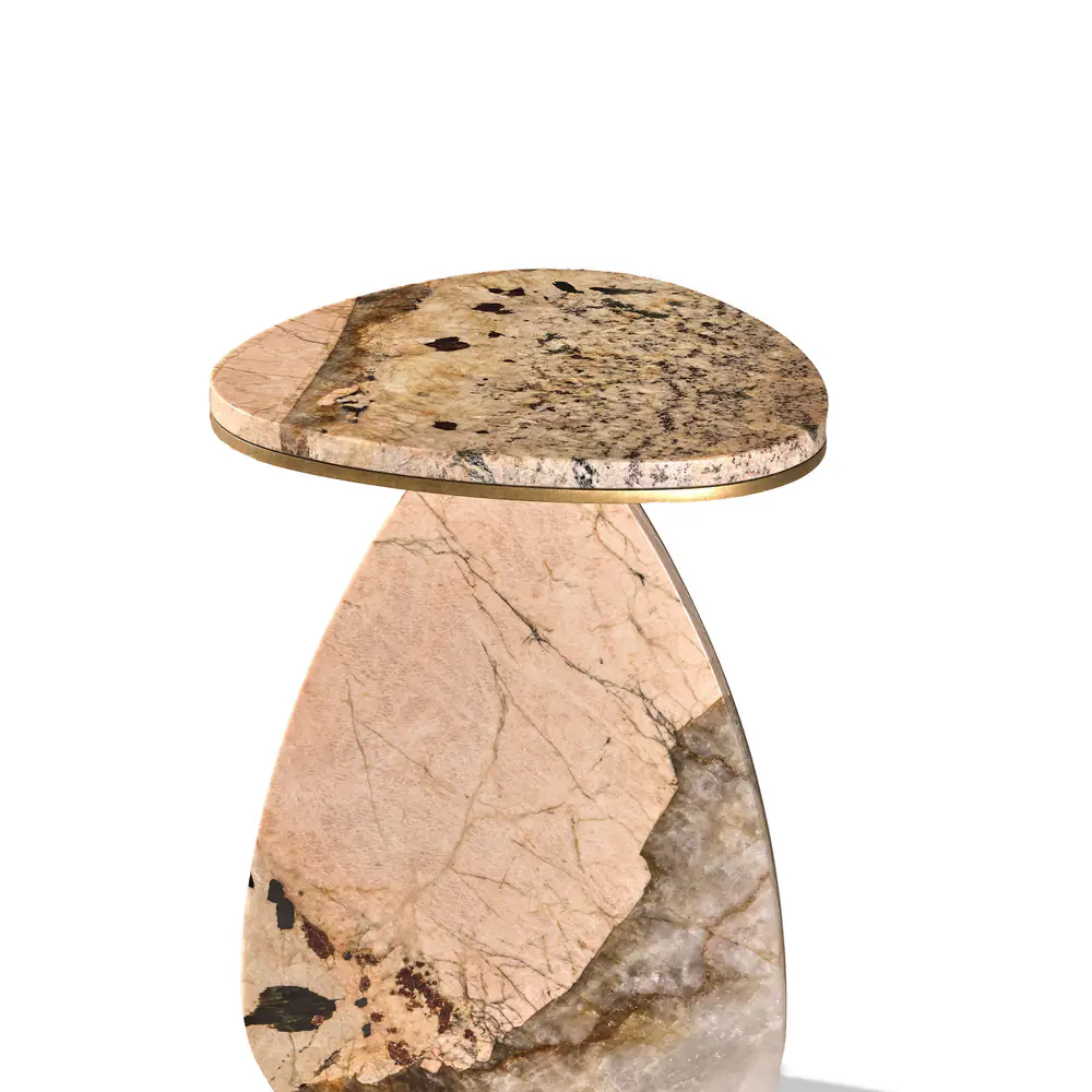 Aurelia Sculpted Stone & Brass Side Table Set