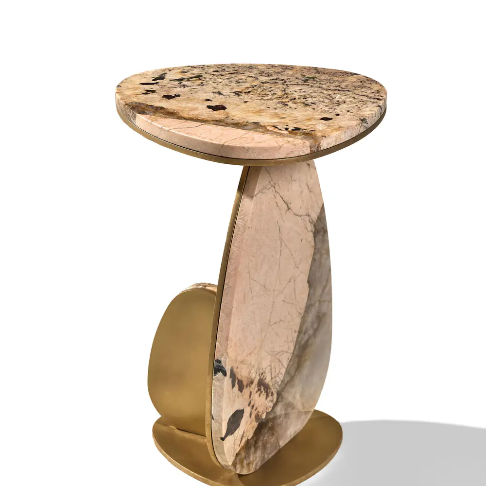 Aurelia Sculpted Stone & Brass Side Table Set