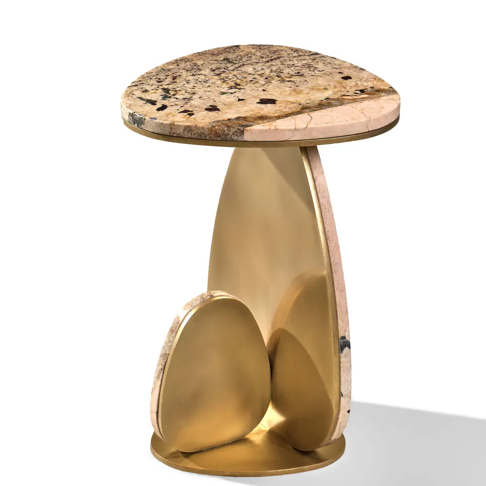 Aurelia Sculpted Stone & Brass Side Table Set