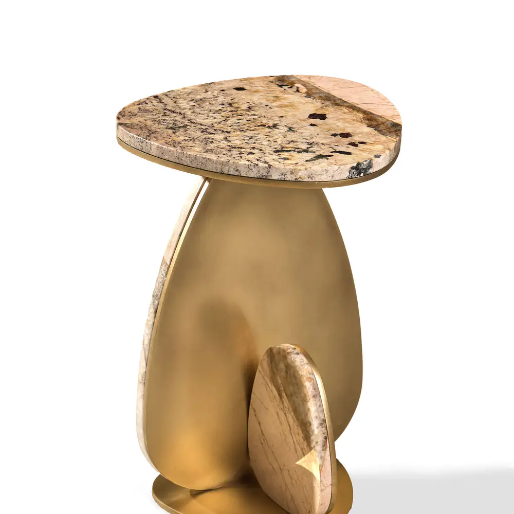 Aurelia Sculpted Stone & Brass Side Table Set