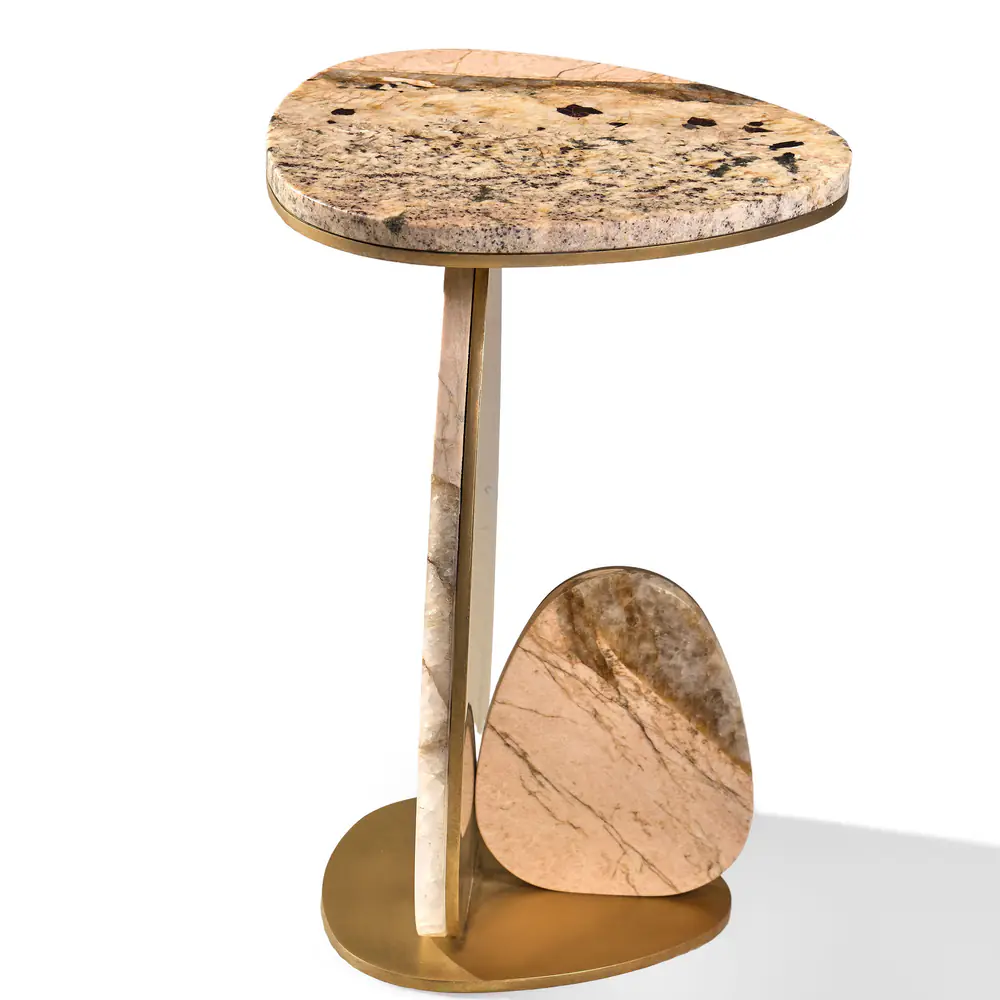 Aurelia Sculpted Stone & Brass Side Table Set