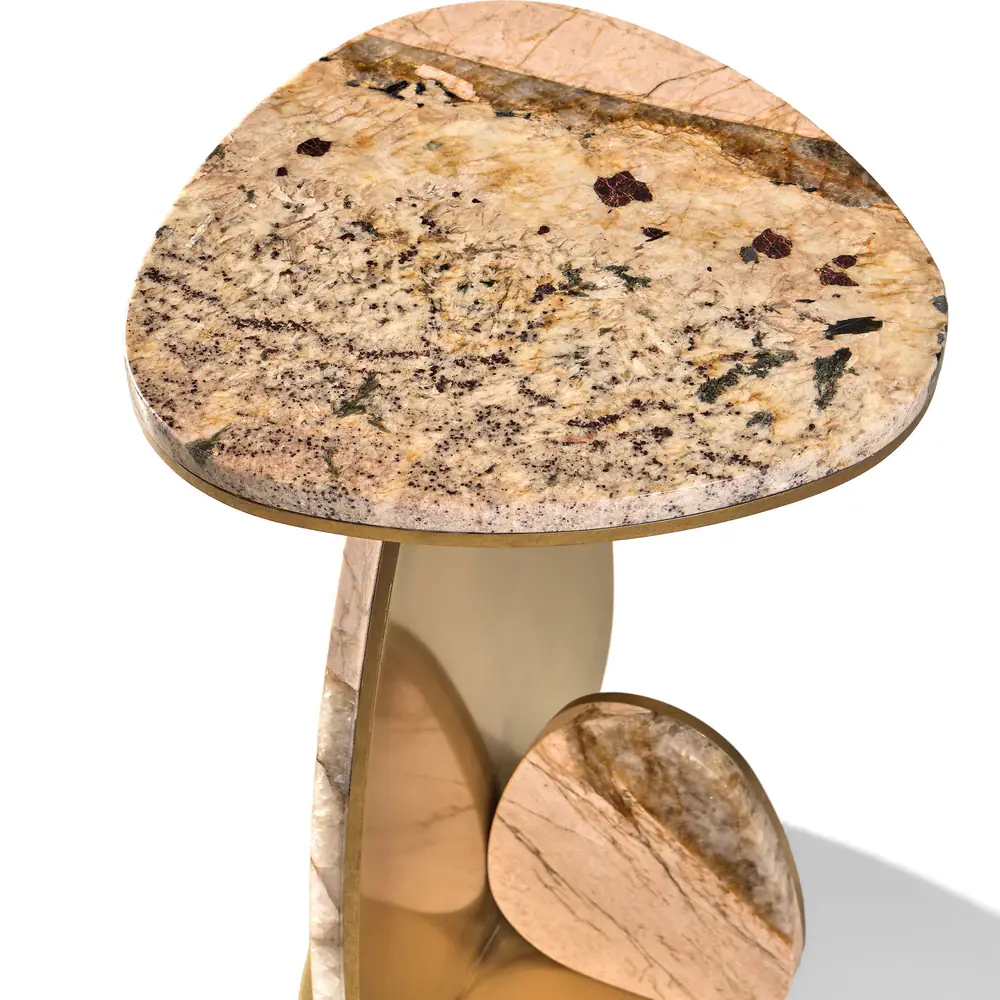 Aurelia Sculpted Stone & Brass Side Table Set