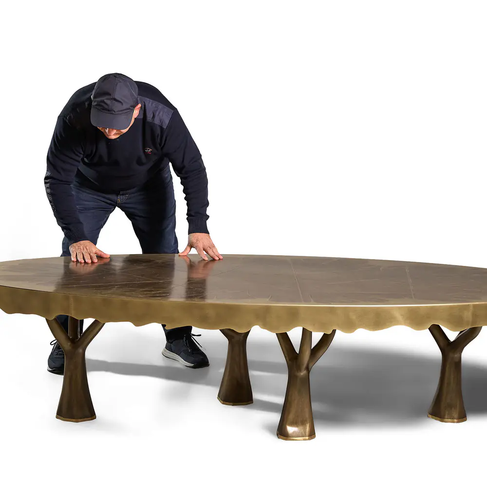 Arbor Canopy Brass Oval Dining Table